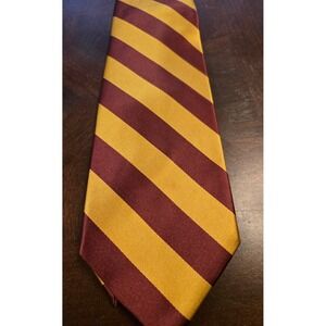 Alexander Logan Neckwear Mens Burgundy Gold Striped Tie Handmade Polyester
